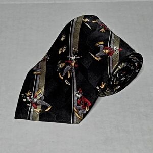 Mickey & Co. Goofy Janitor Tie 100% Silk Black Gold Silver Disney EUC